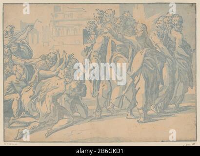 Christus heilt den Aussätzigen Christus mit den Aposteln und eine Gruppe, die Melaatsen fleht. Hersteller: Druckmaschine: Niccolò Vicentino (Listed Property) entworfen von: Parmigianinoplaats Herstellung: Italien Datum: CA. 1540 - 1550 Physikalische Merkmale: Chiaroscuro Holzschnitt in weiß und blau; gedruckt aus einer Holzblocklinie und zweifarbiges Holzklötze Material: Papiertechnik: Chiaroscuro Holzschnittgröße: Blatt: H 299 mm × W 417 mm Betreff: Christus heilende Aussätzer Stockfoto