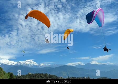 Blick auf die Annapurna Range von Pokhara, Nepal Stockfoto