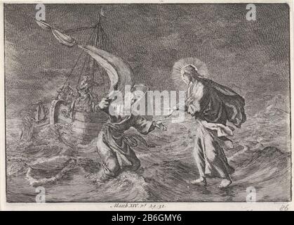 Christus läuft während eines Sturms auf dem See von Galiläa Christus, der während eines Sturms am Meer von ​​Galilee Auf dem Wasser spaziert, Immobilientyp: Bildband Illustration Artikelnummer: RP-P-1896-A 19368-2133 (R) Katalognummer: Van Eeghen 3053 Aufschriften / Marken: Sammlermarke, Verso unten Mitte, gestempelt: Lugt 2228 Hersteller : Druckerhersteller Jan Luyken Herausgeber: Pieter Mortier (I) Herstellung: Druckmaschine: Haarlem Herausgeber: Amsterdam Datum: 1703 - 1762 Physikalische Merkmale: Ätzmaterial: Papiertechnik: Ätzmaße: Blatt: H 110 mm × W 156 mmToelichtingDe Print kommt a Stockfoto