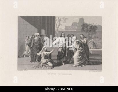 Christus mit der syro-phönizischen Frau, der syro-phönizische (Titelobjekt) Auf einem quadratischen Christus streckt seine Hand einer knienden Frau aus, die ihn anfleht, ihre Tochter zu heilen. Ein Mann näherte sich ihm von der anderen Seite. Um sie zu sehen, gehen Sie zu Gruppen von Menschen. Abbildung durch Mark 7: 26. Hersteller : Druckerhersteller Dirk Jurriaan Sluyter (denkmalgeschütztes Eigentum) zum Malen: Drouais (denkmalgeschütztes Eigentum) Ort Herstellung: Amsterdam Datum: 1826 - 1886 Physikalische Merkmale: Ätzmaterial: Papiertechnik: Ätzmaße: Plattenkante: H 113 mm × W 155 mm Betreff: Eine knieende Frau aus Canaanite kniet vor Christus und bat ihn Stockfoto