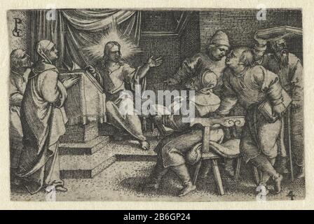 Christus lehrt Schreiber im Tempelleben Christi (Serientitel) Christus lehrt Schreiber im Tempel Christi (Serientitel) Immobilientyp: Print Serial: 4 / 26Objectnummer: RP-PHZ-77Catalogusreferentie: Bartsch 33Hollstein Deutsch 44 Aufschriften / Marken: Sammlermarke, umgekehrtes unteres Zentrum, gestempelt "Hinloopen 'Lugt 11 Hersteller: Druckmaschine: Druckmaschine: Druckmaschine: Hersteller: Georg Pencz (auf Objekt angegeben), bei seiner Gestaltung: Georg PenczPlaats Herstellung: Deutschland Datum: 1534 - 1535 Physikalische Eigenschaften: Engra-Material: Papiertechnik: Engraa (Druckverfahren) Maße: Blatt: H 37 mm × b 56 mm Betreff: CHR Stockfoto