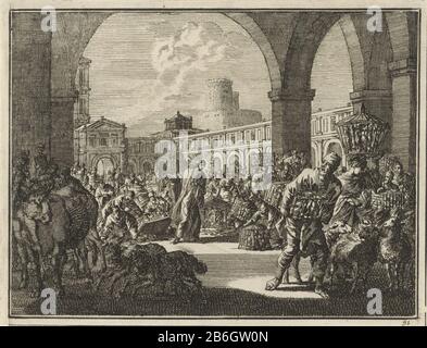 Christus treibt die Geldwechsler aus dem Tempel Christus treibt die Geldwechsler aus dem Tempelobjekttyp: Bild Artikelnummer: RP-P-ob-46.036Katalogusreferentie: Van Eeghen 4331 Aufschriften / Marken: Sammlermarke, Verso, gestempelt: Lugt 2228numer, Nachschrift, Handschrift in Brauner Tinte ' 91' Hersteller: Druckerhersteller Jan Luyken Herstellungsdatum: Amsterdam: Ort: Brauner Ort: 1712 Physikalische Merkmale: Ätzung; Proofing Material: Papiertechnik: Ätzmaße: Blatt: 119 mm × H 155 b mmToelichtingProefduk der Illustration von: Luyken, Jan. Die Schriften Historien und Gelyk-Nischen der Alten und neuen Stockfoto