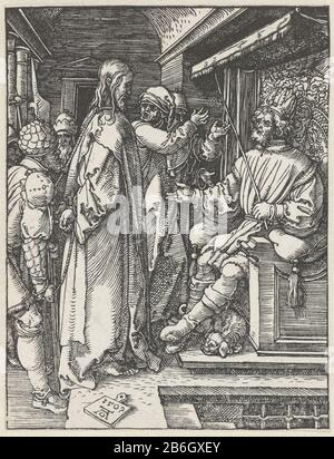 Christus vor der kleinen Passion des Herodes (Serientitel) Christus wird von den schützen Herodes angeführt. Dieses Bild ist Teil der Bilderserie "kleine Passion", bestehend aus einem Frontispiz und 36 biblischen Szenen (meist aus der Passion) . Hersteller : Druckerhersteller Albrecht Dürer (Listed Property) Ort Herstellung: Nürnberg Datum: 1509 Physikalische Merkmale: Holzschnittmaterial: Papiertechnik: Holzschnittmaße: Bild: H × 127 mm b 97 mm Betreff: Christus vor König Herodes; manchmal wird eine prächtige Robe Mitgebracht (Luke 23: 8-11) Stockfoto