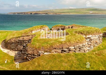 Ruinen an der Bucht von Skaill, der Lage der berühmten neolithischen Siedlung Skara Brae, Orkney Islands, Schottland Stockfoto