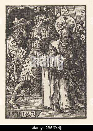Christus weg von Herodes der Kleinen Passion (Serietitel) Aus der Serie von 66 Drucken. Proof, kein Text. Hersteller : Druckerhersteller Jacob Cornelisz. Von Oostsanen (Objektliste) Ort Herstellung: Niederlande Datum: 1521 Physische Merkmale: Holzschnittmaterial: Papiertechnik: Holzschnitt Abmessungen: Blatt: H 112 mm × W 80 mm Betreff: Christus vor König Herodes; manchmal wird ein wunderschönes Gewand gebracht (Lukas 23: 8-11) Stockfoto