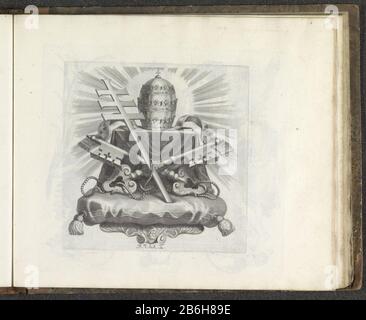 Münzen von Distinguished von der Konsole trafen pauselijke Attributen Barbadicum Nation (serietitel) EINE Konsole mit einem Zum Kuss. Dann gibt es zwei gekreuzte Schlüssel und ein dreifaches Kreuz. Eine Erhöhung, die päpstliche Tiara in einem Lichtstrahl. Der Druck ist Teil eines Albums. Hersteller: Druckmaschine: Robert Audenaerd (denkmalgeschütztes Gebäude) Auftraggeber: Giovanni Francesco Barbarigo (denkmalgeschütztes Eigentum) Ort Herstellung: Rom Datum: 1673 - 1743 Physikalische Merkmale: Fahrzeugmaterial: Papiertechnik: Enra (Druckverfahren) Abmessungen: Plattenkante: H 182 mm × W 180 mm Betreff: Insignien des papstes, z. B. Tiara Stockfoto