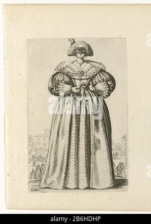 Dame mit Maske und Blume, Vorderansicht La Noblesse de Lorraine (Serientitel) Dame mit Maske und Blume, Vorderansicht GezienLa Noblesse de Lorraine (Serientitel) Objektart: Druck Kostümbild Artikelnummer: RP-P-2009-1017Katalogogusreferentie: Meaume 682 Hersteller: Printer Jacques Callot (denkmalgeschütztes Gebäude) Datum: 1624 Material: Papiertechnik: Abmessungen: Ätzung: Abmessungen: Abmessungen: Ätzung: Abmessungen: Abmessungen: H 149 mm × W 97 mm Stockfoto