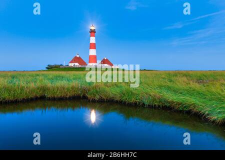 Leuchtturm Westerheversand, Westerhever, Nordfriesland, Schleswig-Holstein, Norddeutschland, Deutschland Stockfoto