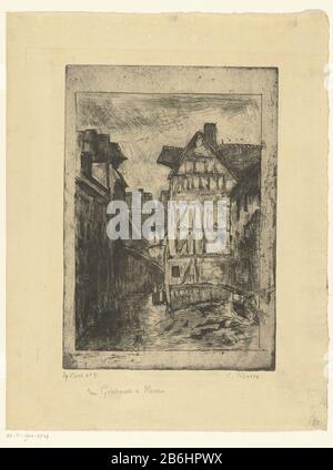 Rue Géricault, eine enge Straße in der Altstadt von Rouen, mit vakwerkhuizen. Hersteller : Druckerhersteller Camille Jacob Pissarro (denkmalgeschütztes Gebäude) in seinem Entwurf: Camille Jacob Pissarro Herausgeber: Camille Jacob Pissarro (möglich) Herstellung: Rouen Datum: 1896 Physikalische Merkmale: Radierung und Trockenpunktmaterial: Papiertechnik: Radierung / Trockenpunktmessungen: Plattenkante: H 222 mm × W 155 mmblad: H 302 mm × W 235 mm Betreff: Straße wo: Rouen Stockfoto