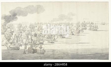 Die Schlacht von Sole Bay, 7. Juni 1672, kurz nach zwei Uhr am Nachmittag, vom Nordwestteil rechts Die Schlacht von Sole Bay, 7. Juni 1672, kurz nach zwei Uhr am Nachmittag, von Nordwesten: Rechter Teil Objekttyp: Zeichnungsobjektnummer: RP-T 00-404Catalogusreferentie: FMH 2341- [b] Beschreibung: The Battle of Sole Bay, 7. Juni 1672, kurz nach zwei Uhr am Nachmittag, von Nordwesten: Rechter Teil. Diese zweiteilige Zeichnung zeigt wieder einen Moment aus der Schlacht bei Solebay im Jahr 1672. In dieser Schlacht öffnete die dritte Flüssigkeit für die britisch-niederländische Kriegsstaatenflotte unter Admiral De R. Stockfoto