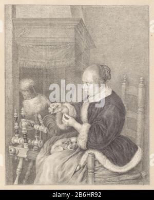 De Spinster Die Spinster-Eigenschaft Typ: Zeichnungsobjektnummer: RP-T 1952-14 Hersteller: Künstler: Abraham Delfosnaar Gemälde von Gerard ter Borch (II) Vom: 298 Physikalische Merkmale: Schwarzes Kreidematerial: Papierkreidemaße: H 314 mm × b 254 mm Betreff: Spinnen (Herstellung von Garn) Stockfoto