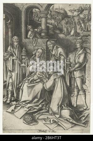Die Anbetung der Magi Das Leben Mariens (Serientitel) Die drei Könige (oder Magi) bringen das Christuskind, das mit Maria sitzt, zu ihren Gaben. Joseph steht neben seiner Frau. Im Hintergrund sieht man, wie die Kings dem Star folgen. Dieser Druck ist Teil einer Serie von zwölf Drucken, die Szenen aus dem Leben Marias darstellen. Hersteller: Druckmaschine: Israel von Meckenem (denkmalgeschütztes Eigentum) nach Entwurf von Hans Holbein (I) Herstellung: Boerolt (Deutschland) Datum: 1455 - 1503 Abmessungen: Fahrzeugmaterial: Papiertechnik: Engra (Druckverfahren) Abmessungen: Blatt: H 268 mm × W 181 mm Betreff: Stockfoto