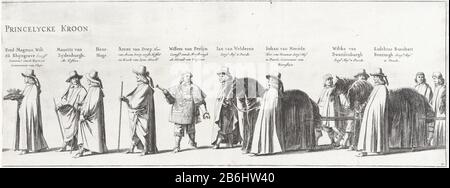 Die Grabprozession von Frederik Hendrik (Blatt Nr. 21), 1647 Die Grabprozession von Gouverneur Friedrich Henry, 's-Gravenhage 1647 (Serientitel) Die Beerdigung des Stadthalters Friedrich Henry in Den Haag am 10. Mai 1647. Platten-Nr 21 bei einem Teil der Prozession mit Unterstützung der Königskrone und der ersten vier Pferde des Hörnens sind über dem Volk ihre Namen und Funktionen. Teil einer Serie von 30 Blättern und 20 Textblättern, die sich verschlechtern sollen. Hersteller hielt sich an: Druckmaschine: Pieter Nolpenaar Zeichnung von: Pieter Jansz. Post-Herausgeber: Pieter Jansz. Post-Publisher: Stockfoto