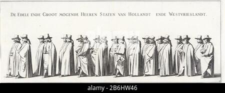 Die Grabprozession von Frederik Hendrik (Blatt Nr. 27), 1647 Die Grabprozession von Gouverneur Friedrich Henry, 's-Gravenhage 1647 (Serientitel) Die Beerdigung des Stadthalters Friedrich Henry in Den Haag am 10. Mai 1647. Platte Nr. 27. Mit einem Teil der Prozession mit Mitgliedern der Staaten Holland und Westfriesland ist oberhalb der Menschen ihre Funktion. Teil einer Serie von 30 Blättern und 20 Textblättern, die sich verschlechtern sollen. Hersteller hielt sich an: Druckmaschine: Pieter Nolpenaar Zeichnung von: Pieter Jansz. Post-Herausgeber: Pieter Jansz. Post-Verlag: Nicolaes Ravesteyn Grantor Stockfoto