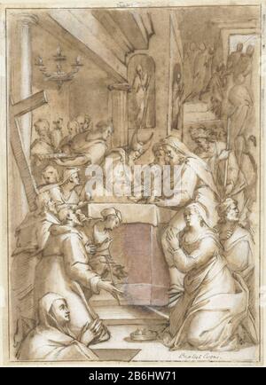 Beschneidung Der Beschneidungsobjekttyp: Zeichnung Objektnummer: RP-T-1959-4 Hersteller: Zeichner: Giovanni Battista Cungi Dating: 1500 - 1569 Physikalische Merkmale: Stift in Braun, Bürste in Braun und Whitematerial: Papier-Ink-Technik: Stift-/Bürstenabmessungen: H 243 mm × W 176 mm Betreff: Beschneidung des Christuskindes durch die Priester im Tempel (Lukas 2,21) Stockfoto