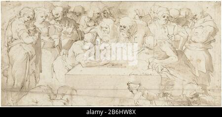 Objektart Beschneidung: Zeichnung Objektnummer: RP-T-1880-A-2172 Hersteller: Künstler Giovanni Francesco Bezzi Dating: 1550 - 1571 Physikalische Merkmale: Signatur in schwarzer Kreide, Bürste und Stift in braunem Material: Papiertinte Kreidetechnik: Stift / Bürste Abmessungen: H 143 mm × W 296 mm Betreff: Beschneidung des Christuskindes durch die Priester im Tempel (Lukas 2,21) Stockfoto