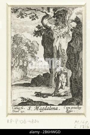 Die Penitente Maria Magdalena S Magdalena (Titelobjekt) Der Bußhallow (Serientitel) In einem felsigen Gebiet betet Maria Magdalena, kniet auf einem Felsen, einem Kreuz und einem Buch neben ihm auf dem Boden. Unter der Aufführung eine Bildunterschrift in lateinischer Sprache. Dieser Druck ist Teil einer Serie von sechs Drucken, bestehend aus einem Frontispiz und fünf Vorstellungen von penienten Heiligen. Hersteller: Druckhersteller Jacques Callot (denkmalgeschütztes Gebäude) Verleger: Israel Heniet (börsennotiertes Eigentum) Privileg: Louis XIII (König Frankreich) (denkmalgeschütztes Gebäude) Ort Herstellung: Druckmaschinenfirma Nancy Verlag: Paris Datum: 1632 Physisch Stockfoto