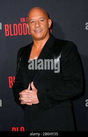 Westwood, USA. März 2020. VIN Diesel Walking the Red teppich at Premiere Of Sony Pictures' 'Bloodshot' Held at Regency Village Theatre on March 10, 2020 in Hollywood, California USA (Foto von Parisa Afshahi/Sipa USA) Credit: SIPA USA/Alamy Live News Stockfoto