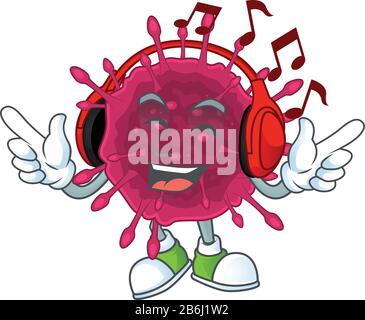 Cartoon Maskottchen Design von COVID19 Musik genießen Stock Vektor