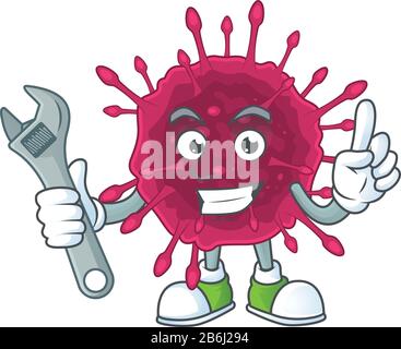 Cartoon Maskottchen Designkonzept von COVID19 Mechanic Stock Vektor