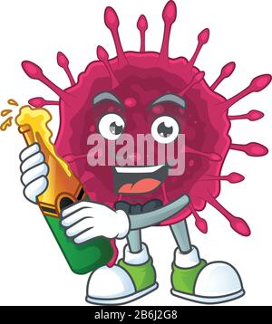 Mascot Cartoon-Design von COVID19 mit Flasche Bier Stock Vektor