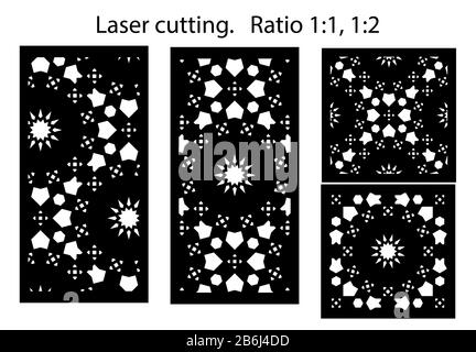 Satz dekorativer Vektorplatten für Laserschneiden. Stock Vektor