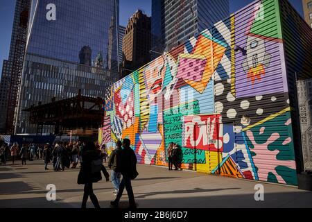 New York City Manhattan World Trade Center Path Train Station Graffiti-Wandbild-Projekt für die Baustelle Stockfoto