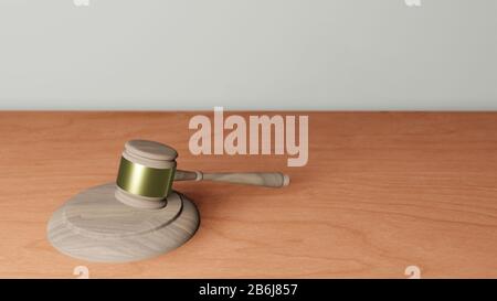 3D-Darstellung des Richtertavels auf Holztisch Stockfoto