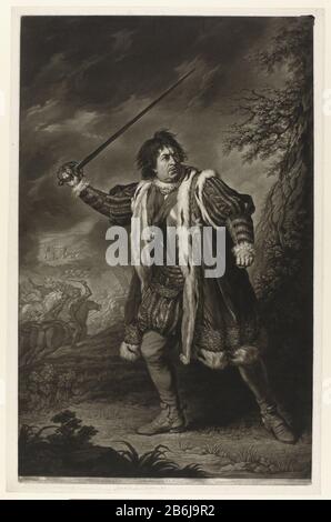 Der Schauspieler David Garrick als Richard der Dritte Der berühmte Schauspieler David Garrick (1717-1779) gab 1741 sein Debüt in der Rolle des Richard der dritte in dem Stück von Shakespeare. Er spielte die Rolle von Richard das Dritte Mal und ist als solcher mehr als ein Künstler in verschiedenen Szenen, die hier gezeigt werden, ist der König als monumentale Heldenfigur auf dem Schlachtfeld weergegeven. Hersteller : Druckerhersteller John Dixon zum Malen: Nathaniel Dance Publisher: John Boydell dating 1730-11 Physische Merkmale: Mezzotint Material: Papiertechnik: Mezzotint Subject: Porträt des Schauspielers actresshistorische Person (GARRIC Stockfoto