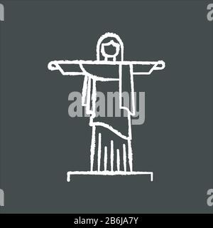 Christus, der Erlöser, kreide weiße Ikone auf schwarzem Hintergrund. Brasilianische Skulptur. Cristo Redentor. Statue von Rio de Janeiro. Berühmtes Wahrzeichen. Brasilien Stock Vektor