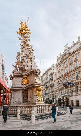 Wien, ÖSTERREICH - 23. MÄRZ 2017: Pestsäule der Heiligen Dreifaltigkeit in Wien Stockfoto