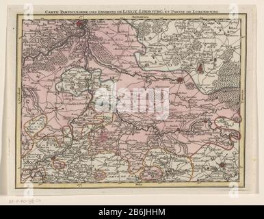 Teil einer Karte der österreichischen niederländischen Privatkarte des environs de Liege, Limbourg, et Partie de Luxembourg (Titelobjekt) Teil einer Karte der Österreichischen Niederlande, bestehend aus 24 Teilen. Unten rechts nummeriert: 18. Hersteller : Druckhersteller: Tobias Conrad Lotter Im Zeichnen: Albrecht Carl Seitercartograaf: Matthaeus Sutter (III), Verleger: Matthaeus Sutter (III) Anbieter von Privilegien: Zwaben und Franken Vikariat für Rheinische Platzherstellung: Augsburg Datum: 1737 - 1757 Physikalische Merkmale: Tiefdruck, handfarbenes Material: Papiertechnik: Enra (Druckverfahren) / Farbmessung Stockfoto