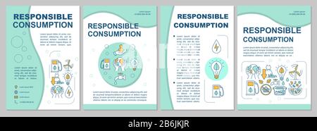 Vorlage für die Broschüre "verantwortungsvoller Verbrauch". Ökologie und Recycling. Flyer, Broschüre, Broschürendruck, Coverdesign mit linearen Symbolen. Vektorlayouts für Stock Vektor