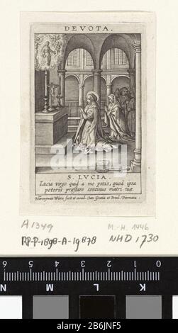 Tugend der Anhänger Devota S Lvcia (Titelobjekt) Beispiele für Moral (Serientitel) Typvs Castitatis (Serientitel) De heilige Lucia bidt, vergezeld door und vere vrouwen, in een Kapel. Boven het altaar een visioen van de maagd Maria. In de marge een tweeregelig onderschrift in het Latijn. Hersteller : Hersteller: Hieronymus wie: Rix (vermeld op object)uitgever: Hieronymus Wierix (vermeld op object)verlener van privilege: Piermans (vermeld op object)Plaats Herstellen: Antwerpen: 1563 - voor datinges Physisches Kenmerken: Gravurmaterial: Papier-Techniker Techniek: Graveren (druké procedure) Dimé Stockfoto