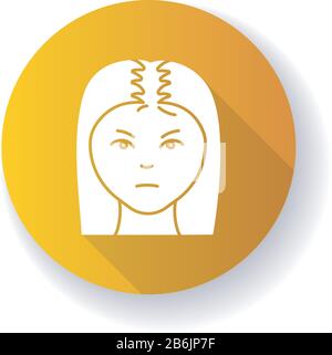 Female Haare gelb flaches Design langer Schatten Glyphe Symbol. Frau mit Alopezie. Haarausfall Problem. Dermatologie und Schönheitsbehandlung. Ungesunde Kopfhaut Stock Vektor
