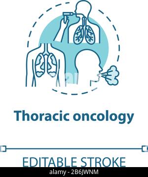 Symbol für das Konzept der Thoraxonkologie. Entzündungserkrankung der Lungenflügel-Atemwege. Asthma, Tuberkulose. Pulmonologuey Idea Thin Line Illustration. Vektor isoliert Stock Vektor