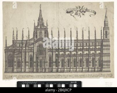 Dom Milan Il Duomo di Milano (Titelobjekt) Zijaanzicht van de Dom van Milaan. Recht het portaal en links het koor. Rechtsboven een putto met een banderol met tekst. In de ondermarge twee regels Italiaanse tekst. Hersteller: Pfannenbauer: Federico Agnelli (vermeld op object)Plaats Herstellung: Milaan dating: 1636 - 1702 Physikalische Kenmerken: Tiefdruckmaterial: Papier Techniek: Graveren (Drukproceduré) Abmessungen: Blad: H 346 mm (binnen plaatrand afgesneden.) × b 499 mm (binnen Plaatratten und "amorzieren" Stockfoto