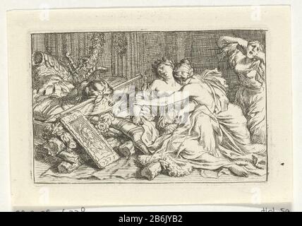 Tod von Dido Geschichte von Dido und Aeneas (Serientitel) Dido selbst mit dem Schwert: Durchbohrt d Aeneas, nachdem ihr geliebtes Boot abfuhr. Sie steht auf dem Spiel, das sich aus Aktiva Aeneas, die sie selbst eingerichtet hatte, gebildet hat. Iris, die weibliche Botin von Juno, kniet neben ihrem Dido und Schnitt ein Haarschloß ab, damit ihre Seele vom Körper befreit werden kann. Richtig ist Didos Schwester Anna in großer Verzweiflung. Der Druck ist Teil einer sechsteiligen Serie von Drucken, die Szenen aus der Mythengeschichte von Dido und Aeneas darstellen. Hersteller: Druckerhersteller: Gerard de Lairesse zu eigenem Entwurf: Gerard de Lairesse Datum: 1 Stockfoto