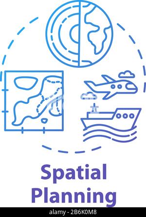 Symbol für Raumordnungskonzept. Verteilung und Regulierung. Öffentlicher Sektor. Regionale Entwicklung. Landschaftsarchitektur. Dünne Linie für die Idee Stock Vektor