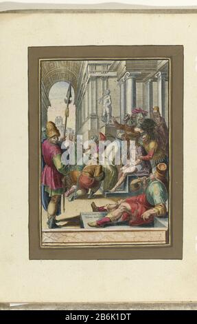 Krönung mit Dorns Passion of Christ (Serientitel) Krönung mit Dorns Passion of Christ (Serientitel) Eigenschaftstyp: Bilderalbum Blatt Seriennummer: 7 / 13Objektnummer: RP-P-2007-725-8Catalogusreferentie: New Hollstein Dutch 43-1 (2) Hinweis: The De Gheyn FamilyNew Hollstein Dutch 63-1 (2) Hinweis: Karel Mander Beschreibung Christus sitzt auf einer steinernen Treppe in einem tempelartigen Raum, umgeben von Männern, die ihm eine Dornenkrone einsetzten, eine Jacke drehen, ihn rütteln, niederkneten und für ihn lächeln. Siebter Druck in einer Reihe von Aufführungen der Leidenschaft. Print ist Teil eines Albums. Hersteller: Stockfoto