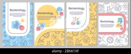 Vorlage für die Bakteriologie-Broschüre. Forschung im Gesundheitswesen. Flyer, Broschüre, Broschürendruck, Coverdesign mit linearen Symbolen. Vektorlayouts für Magazine Stock Vektor