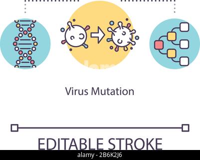 Symbol für das Konzept der Virus-Mutation. Mikroskopischer Organismus. Onkologische Behandlung. Biotechnologie. Influenza-Infektionsidea - dünne Linie - Abbildung. Vektor isoliert Stock Vektor