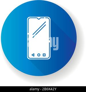 Smartphone flaches Design mit langer Schatten-Glyphe. Handy, Handy. Pocket PC. Mobiltelefon. Touchscreen. Tippen Sie auf Display. Handheld Stock Vektor