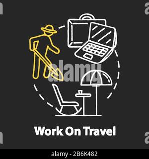Arbeiten Sie mit dem Symbol für das RGB-Farbkonzept von Travel CARK. Urlaub Job, erschwingliche Tourismusidee. Remote-Job, saisonale Nebenjobs an Feiertagen. Vektor-isoliertes Schwarzen Brett Stock Vektor