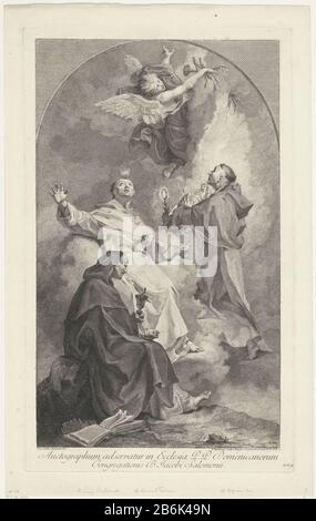 Drei Dominikanische Heilige Der heilige Louis Bertrand mit Kelch und Buch, St. Vincent Ferrier mit einer Flamme über seinem Kopf und der heilige Hyazinth von Polen mit einem Bild von Maria mit Kind. Schwebt über einem engel. Hersteller : Druckereihersteller: Francesco Bartolozzi (denkmalgeschütztes Eigentum) zum Gemälde: Giovanni Battista Gazzetta (denkmalgeschütztes Gebäude) Verleger Joseph Wagner (denkmalgeschütztes Gebäude) Verkäufer: Joseph Wagner (denkmalgeschütztes Eigentum) Träger des Privileges: Senat von Venedig (auf dem Objekt angegeben) Ort Herstellung: Druckhersteller: Italien zum Malen von: Italien Verleger: Venedig Verkäufer: Venedig Grantor des Privileges: Venedig Datum: 173 Stockfoto
