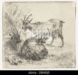 Drie Geiten Versilling dieren (serietitel) Animalia to vivum skizziert und Aqua starke Bombardierung imprinted Studio Arts et Nicolai Berchemi (serietitel) Drei Ziegen verschiedene Tiere (Serientitel) Animalia ad vivum delineata et Aqua forti Aeri Imprints Studio et Arte Nicolai Berchemii (Serientitel) Eigentum: BI-RP Nummer: 1008RP Artikel Bartsch 50Hollstein Niederländisch 50-1 ( 7) Kennzeichnung / Marken: Sammlermarke, unten links Verso, gestempelt: Lugt 240 Hersteller: Druckmaschine: Nicolaes Pietersz. Berchem (auf Objekt aufgelistet) in seiner Gestaltung: Nicolaes Pietersz. Berchem Plac Stockfoto