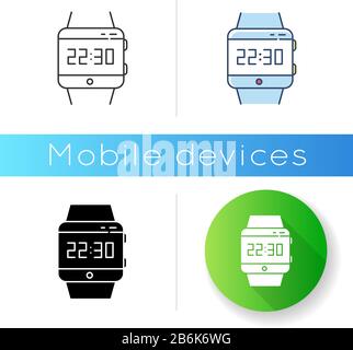 Handgelenksymbol für Smartwatch. Smart Watch mit Touchscreen-Display. Armbanduhr. Digitale Uhr. Tragbares Computergerät. Fitness-Tracker. Linear schwarz und Stock Vektor