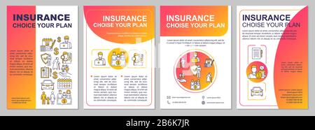 Wählen Sie eine Broschürenvorlage für den Versicherungsplan aus. Persönliche Sicherheit. Flyer, Broschüre, Broschürendruck, Coverdesign mit linearen Symbolen. Vektorlayouts für Stock Vektor