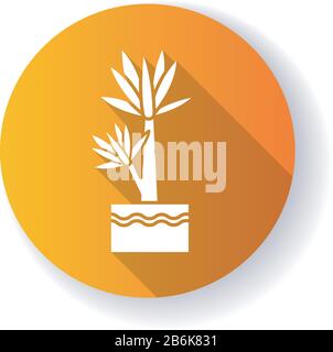 Yucca-orangefarbenes Symbol für lange Schatten-Glyphe mit flachem Design. Kleine exotische Innenpalme. Mexikanischer Baum. Dekorative Zimmerei mit spitzen Blättern. Natürliches Zuhause Stock Vektor