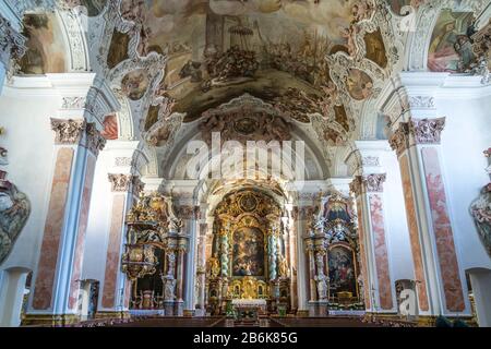 Innenraum Abteikirche St. Michael des Klosters Metten, Niederbayern, Bayern, Deutschland / Abteikirche St. Michaels Inneres, Stift Metten, Mette Stockfoto